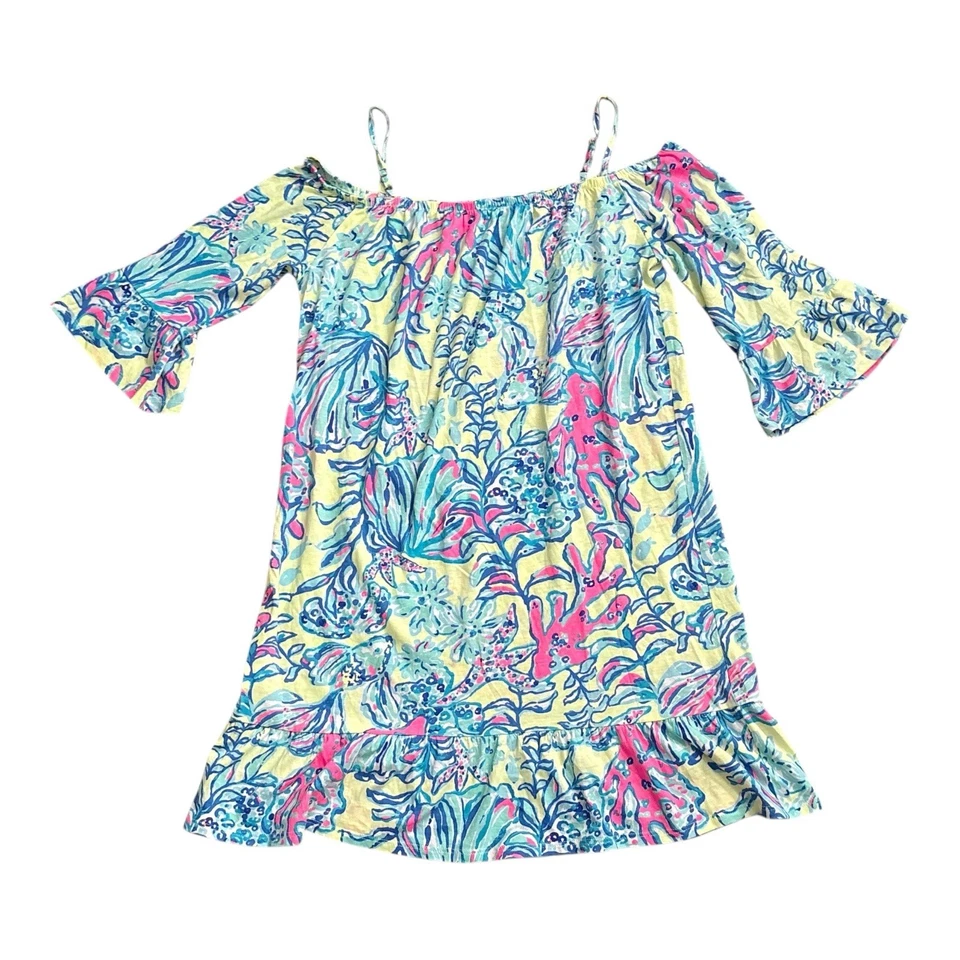 Vestido Lilly Pulitzer Niñas Patrón Hombro Descubierto Nuevo Sin Etiquetas Talla 12-14 Algodón Floral Foto 2 de 4