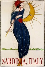 Summer Sardinia Italy Sun Flirting Woman Umbrella Vintage Poster Repro FREE S/H