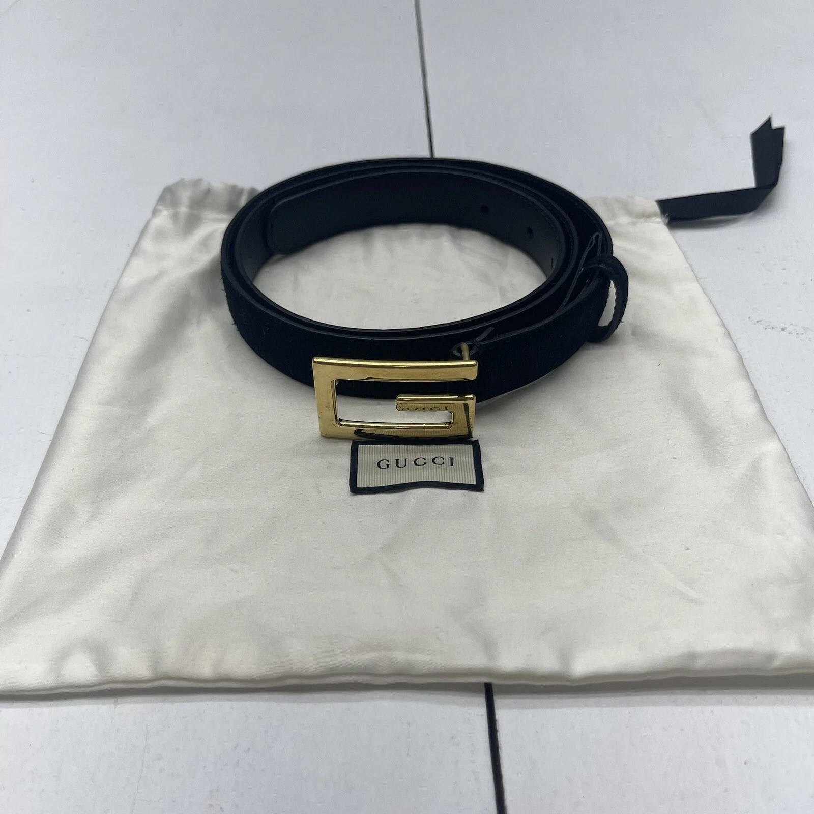 Ceinture femme en cuir daim noir logo Gucci carré G 523305 taille 90,36