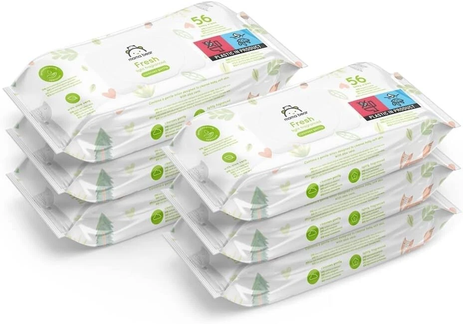 Baby Wipes for Soft Sensitive Skin, Fresh Lightly Fragranced (Pack of 6)