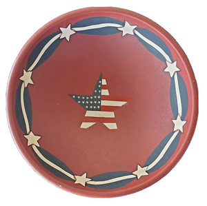 Hand Painted PATRIOTIC Primitive FARMHOUSE Americana Wood FOLK Art STAR Bowl 14"