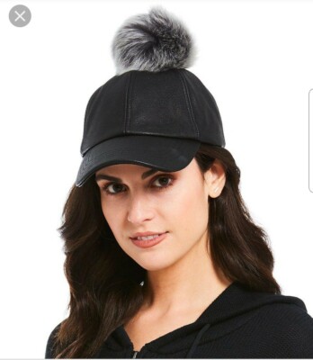 UGG Leather Baseball Hat with Fur Pom Pom S brand new with tags, RRP  £130 UK