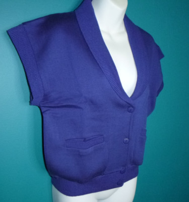 NOS Vtg 80s Beeline Fashions Bright Blue Button Front Fleece Cardigan Vest  S/M