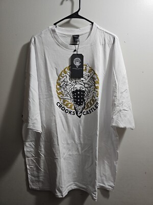 Crooks & Castles Mens T-Shirt Size 3XL White Grecko Bandido Foil Short Sleeve