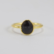 Simple Handmade Black Onyx 925 Sterling Silver Ring With Gold Plated