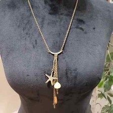 Womens Fashion Yellow Sea Glass Stone and Star Fish Collar Necklace Jewelry