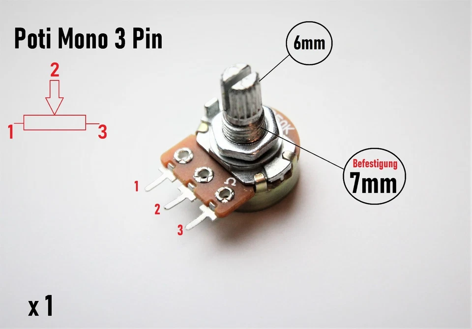 Poti Dreh Potentiometer linear 1K 2K 5K 10k 20K 50K 100K 250K 1M Ohm Mono Stereo - Bild 2 von 4