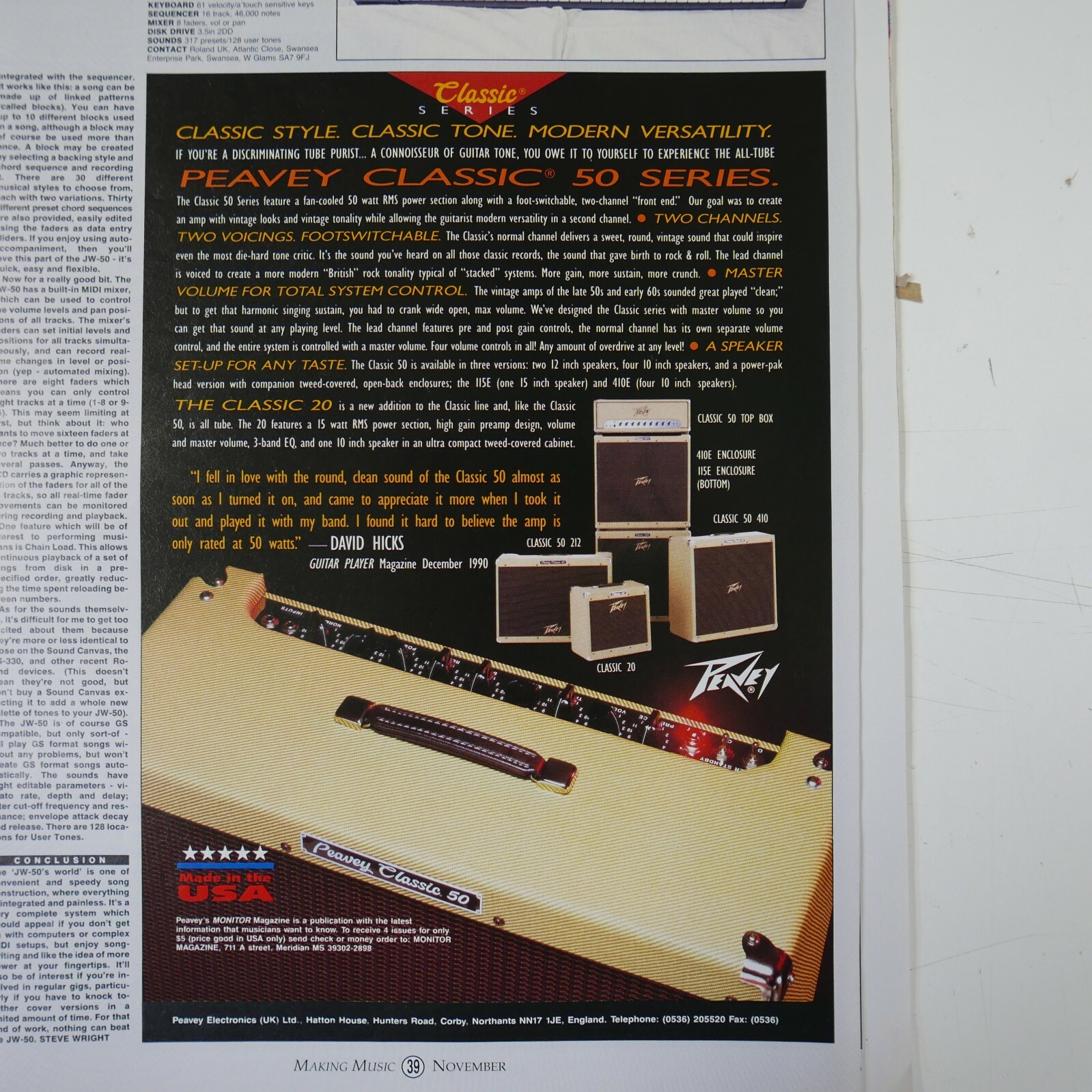 21x30cm magazine cutting 1992 PEAVEY CLASSIC 50
