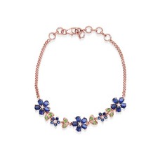 Rose Gold Plated Floral 925 Silver Real Kyanite Chrome Diopside Bracelet Jewelry