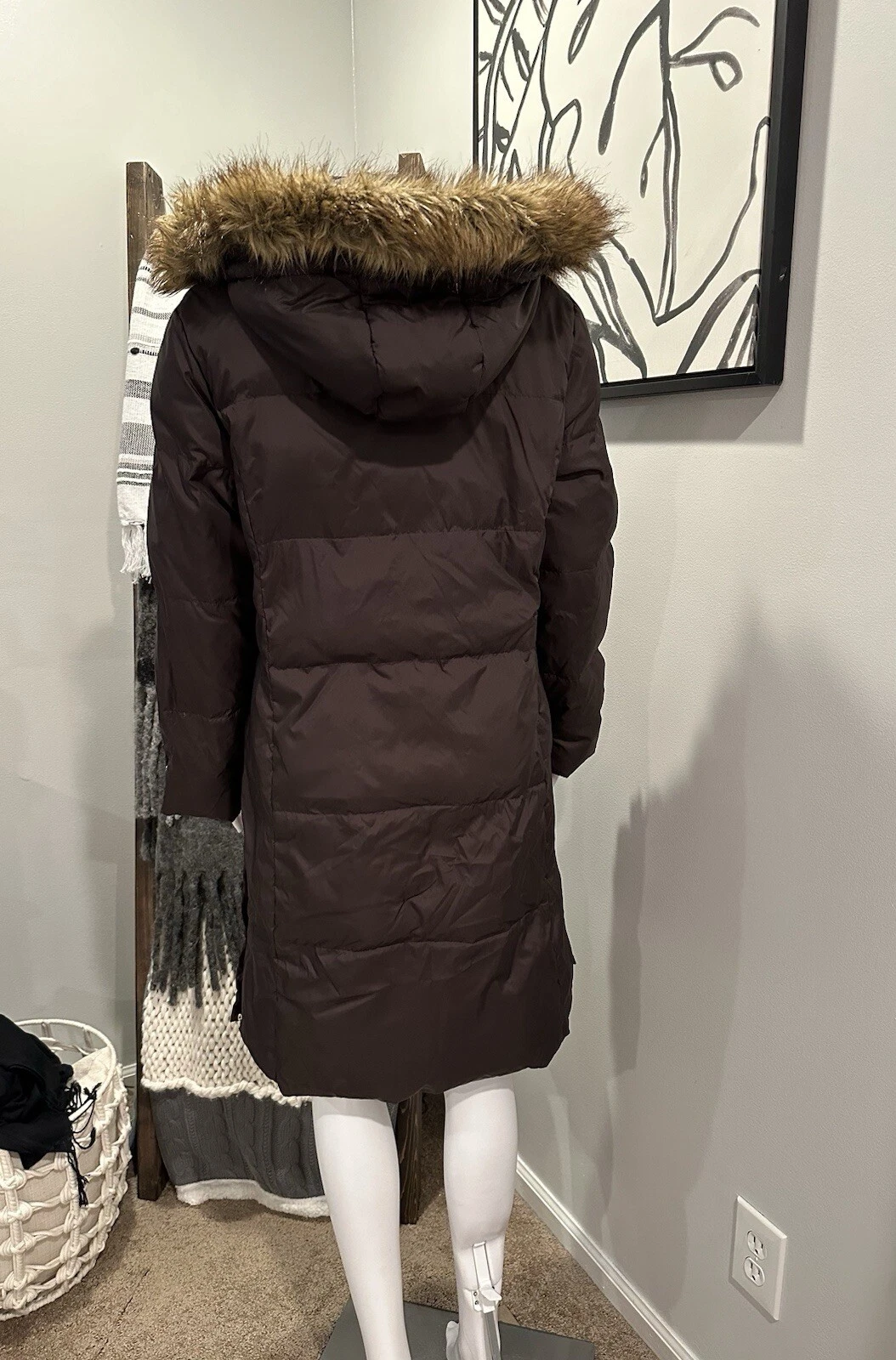 Michael Kors parka piumino donna M cappotto invernale cappuccio con bordo pelliccia marrone