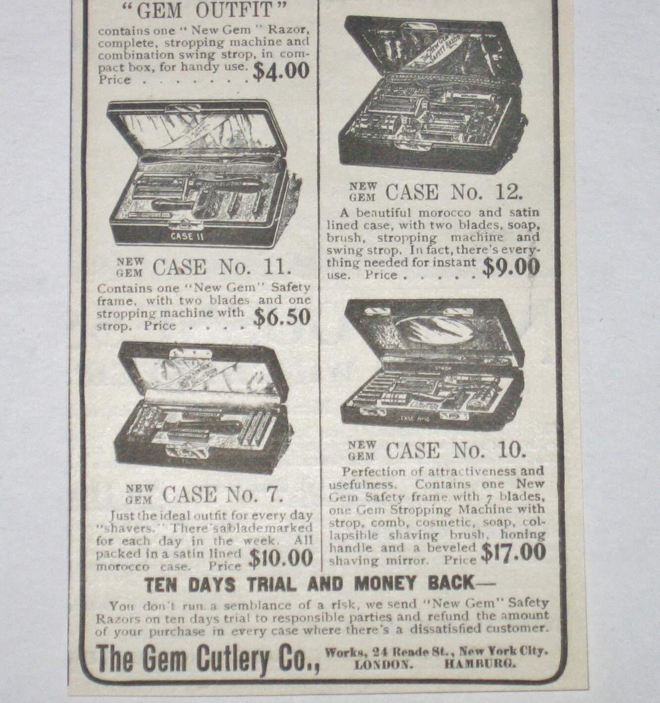 NEW GEM Cutlery Co.Safety Razor Men Shaving Case/Kits Vtg 1900s Catalog Print Ad