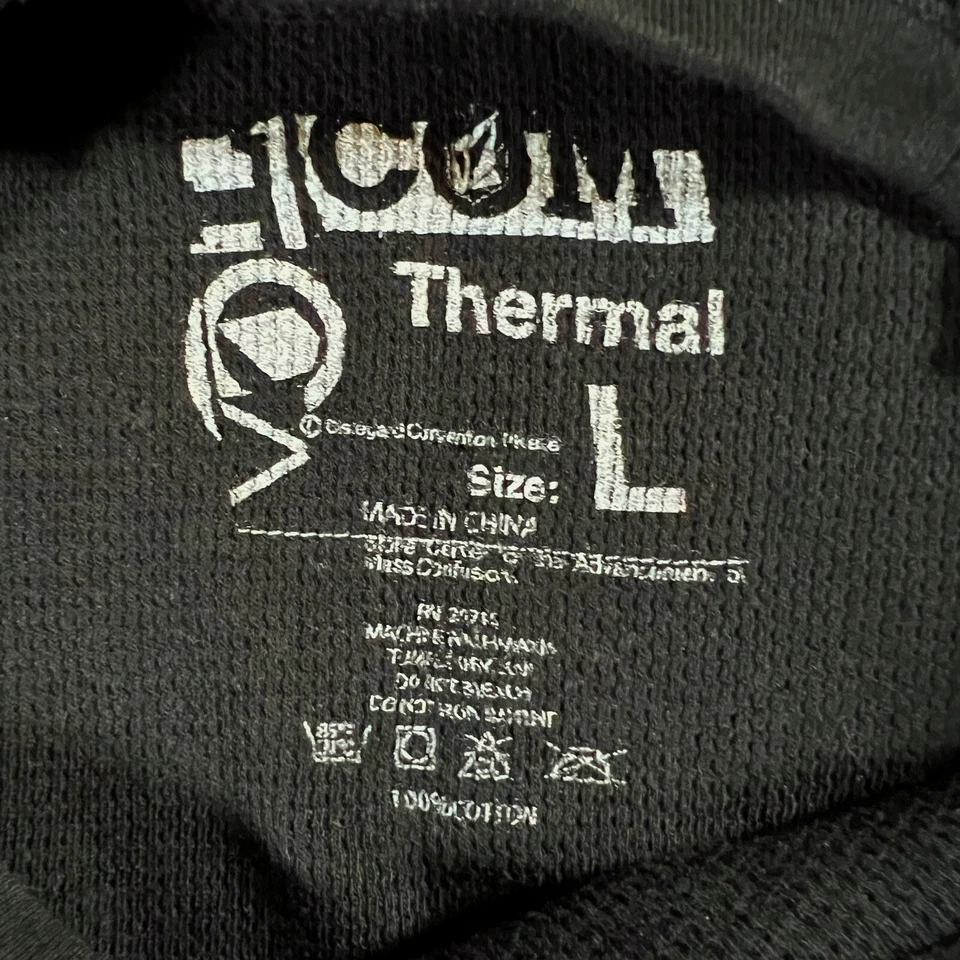VOLCOM Shirt Mens Large Black Gray Striped Embroidered Logo Waffle Knit Thermal - Image 2 of 4