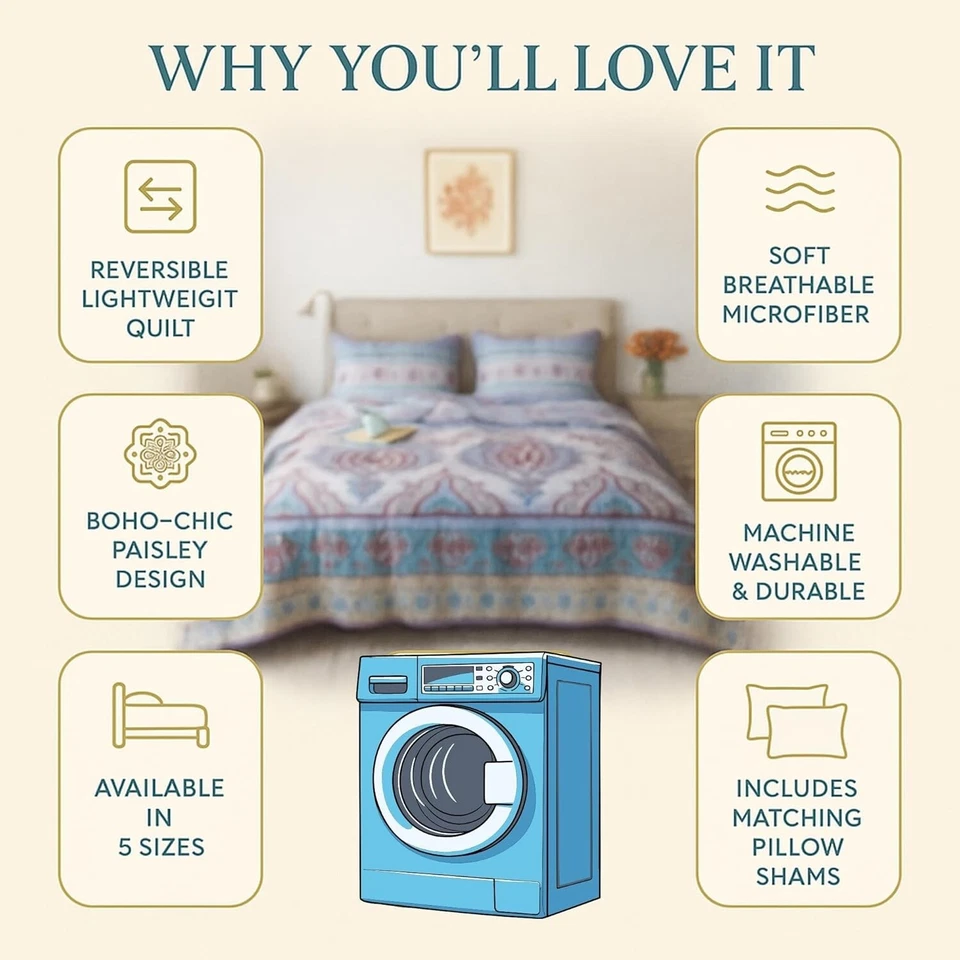 DaDa Bedding Bohemian Elegant Colorful White Bright Floral Paisley Bedspread Set - Image 2 of 4