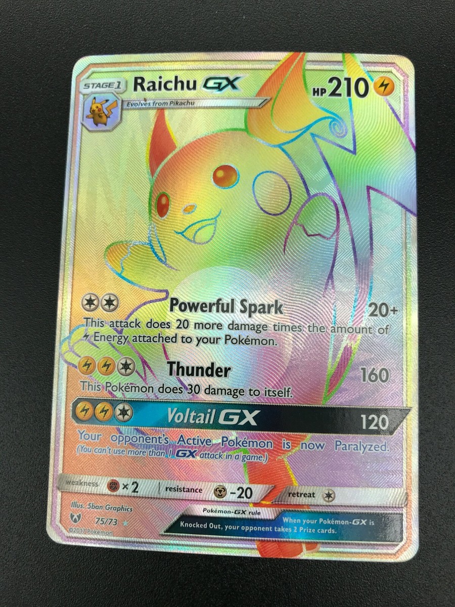 Raichu GX SECRET HYPER FULL ART RARE 75/73 Pokemon SM Shining