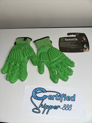 New OOS! Hands On Wet/Dry Shed Bath Grooming Gloves for Pets Sized L Green