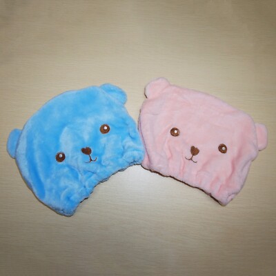 1PC Soft Microfiber Cute Bear Hair Shower Cap Hair Dry Towel