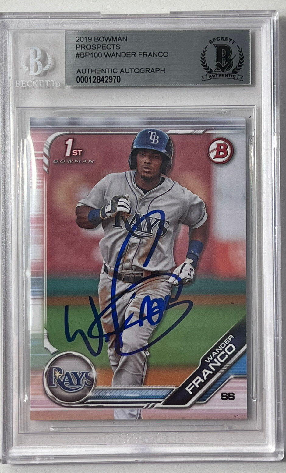 Wander Franco Autographed Signed Tampa Bay Devil Rays 2019 Bowman Prospects #BP100 Slabbed Auto Card BAS 970 