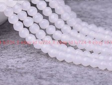 Natural 4/6/8mm Faceted White Jade Round Gemstone Loose Beads 15" Strand AAA