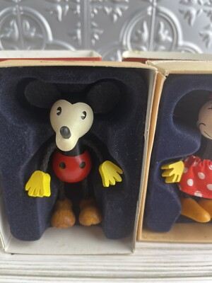 NOS VINTAGE SCHYLLING MICKEY & MINNIE MOUSE WOODEN DOLLS DISNEY