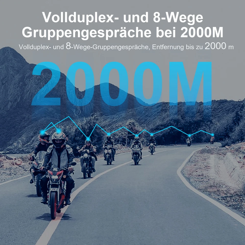 Motorrad Intercom Gegensprechanlage 8 Way Helmet Bluetooth Headset Musik Teilen - Bild 4 von 4