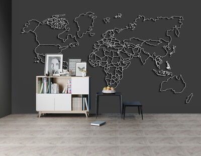 3D Simple World Map ZHUA10946 Wallpaper Wall Murals Removable Self-adhesive Ann