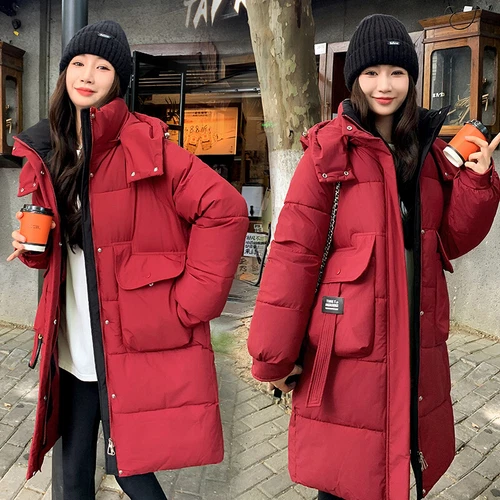 Mujeres Abrigo Cálido Suelto Largo Con Capucha Algodón Invierno Acolchado Parka Informal Prendas de abrigo Talla - Imagen 8 de 29