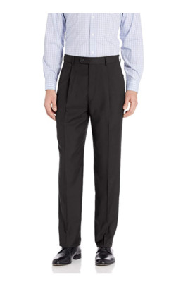 Linea Naturale Men's Pleated Travel Genius Microfiber Trouser, Black, 36W