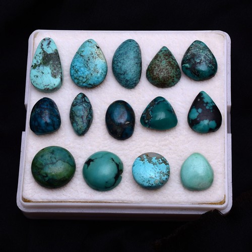 14 Pcs Natural Tibbet Turquoise Untreated 11mm-18mm Cabochon Loose Gemstones Lot - Picture 4 of 11