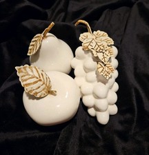 Vintage Hollywood Regency Ceramic Fruit Set - Grape Cluster, Apple, and Pear
