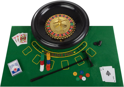 16 Inch Tabletop Casino Roulette Wheel Set with Blackjack Chips and Cards