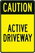 Aluminum Driveway Warning Sign, Vintage Style, Yellow, Tin Metal Signs 8 x 12 In