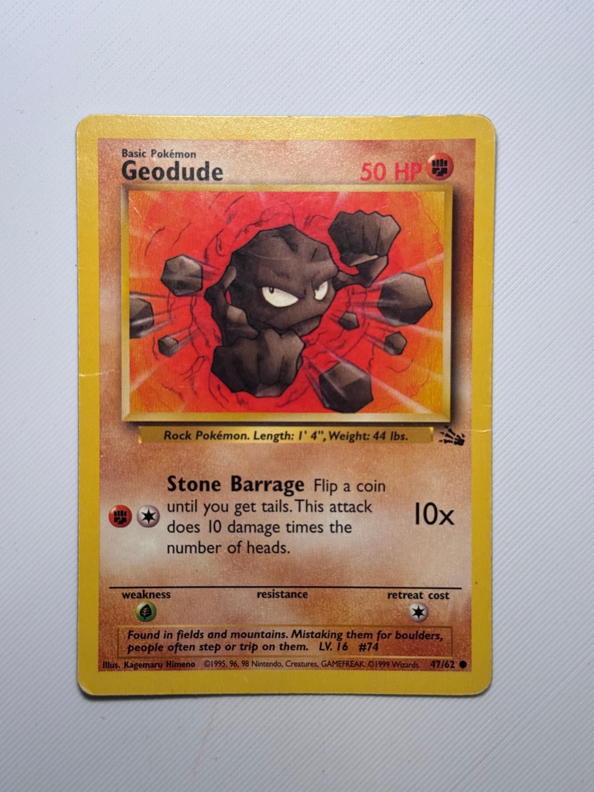 Geodude 47/62 Common Fossil Pokemon Unlimited Moderately Played