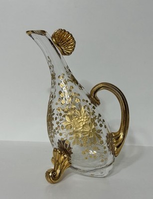 Moser Bohemian Cut Glass Etched Gold Gilt Figural Ewer