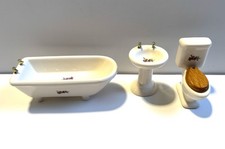 Porcelain Floral Design Doll House Bathroom Set Toilet Sink Tub