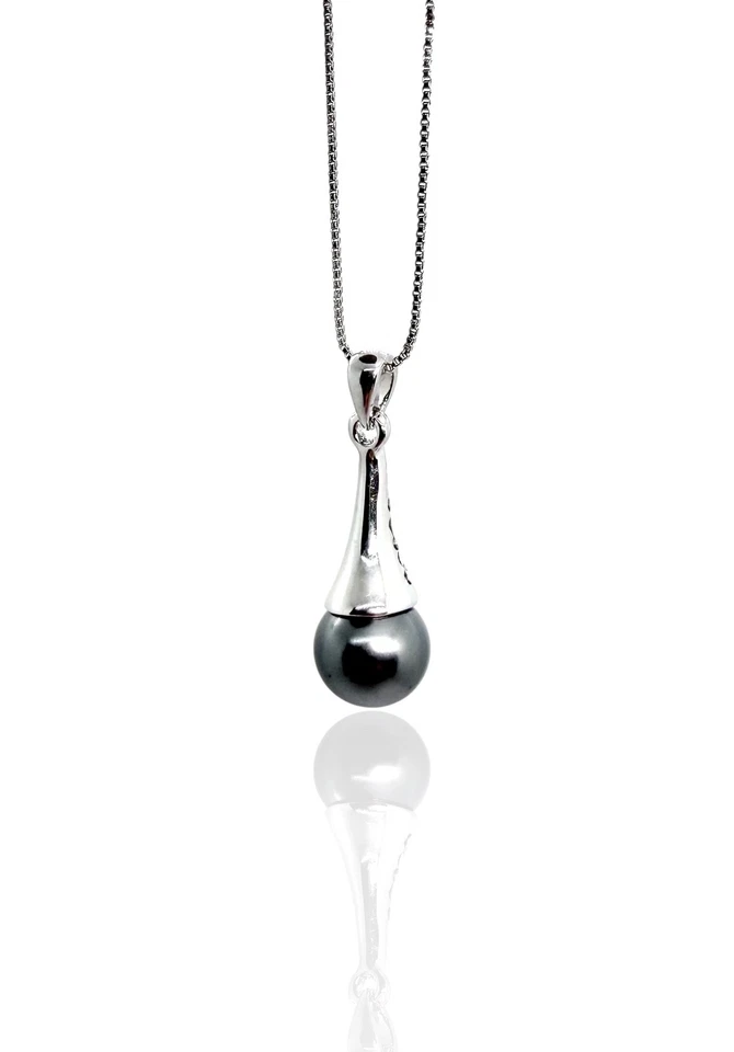 Elegant Gray Swarovski Elements Pearl  Crystal Necklace 18K Gold Plated 16-18" - Image 2 of 4