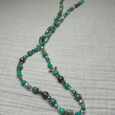 Nautical Turquoise Beaded Strand Necklace Sea Star Fish Charms