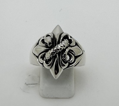 Great Solid Sterling Silver Ring Snake Crawling on a Fleur de Lis 10g Size 8- 11