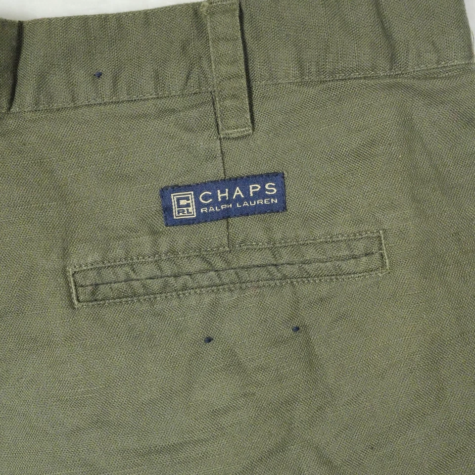 Pantalones Cortos Vintage Chaps Ralph Lauren Para Hombre Talla 31 Verde Plisado Mezcla Lino Algodón Foto 4 de 4