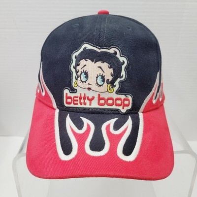 Vintage BETTY BOOP Hat Nissin Blockhead Flames Snapback Hat Black Red White