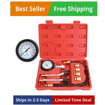 HW0130 8pcs Petrol Engine Cylinder Compression Tester Kit Automotive Tool Gauge