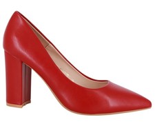DAMEN KUNSTEDER PUMPS MIT 8,5 CM BLOCKABSATZ ROTE SCHUHE MIT ABSATZ