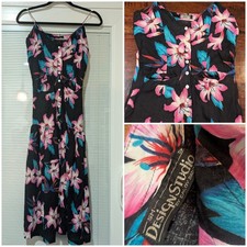 Rare Tropical Print Mermaid Cut Dress By Designer Caloy Badidoy S VINTAGE 80s