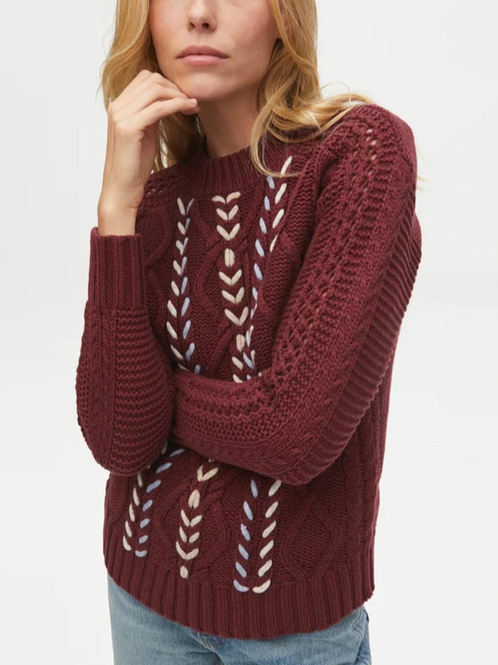 MICHAEL STARS M Women’s BORDO Grace Chunky Cable Knit Aran Knit Sweater XS $228 - Image 2 of 4