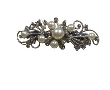 Hair Barrette Tension Clip Faux Pearls Rhinestone Silver Tone Moon And Stars...