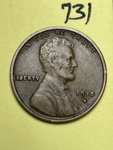 1915-S LINCOLN WHEAT CENT, semi key date, low mintage "FINE" condition #731