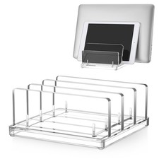 Chunful Adjustable Vertical Laptop Stand for Desk, Acrylic 3 Slot Clear