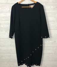 NWT Spense Women's Shift Dress Scalloped Grommet Hem & Cuff Black Size 16