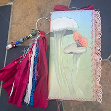 Handmade Mushroom Theme Junk Journal Book w/ Lace Trim, Pockets, Tags, Tassel