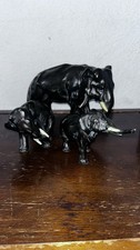 Elephants CAST IRON Metal Vintage Set Of 3 Pc Black 8”&4”hollow Inside