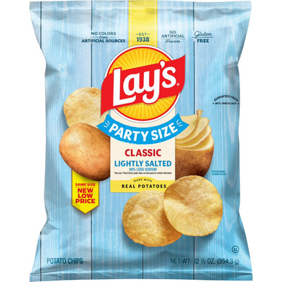 Lay's Potato Chips Lightly Salted Party Size 12.5 Ounce Bag.